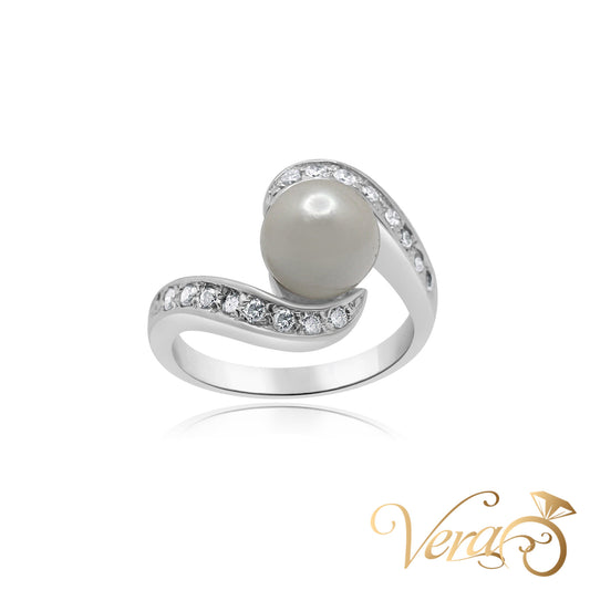 PLAT Women Ring 0.20 ct NAT & Pearl, Size 6, 8.3g - Vera Jewelry in Miami