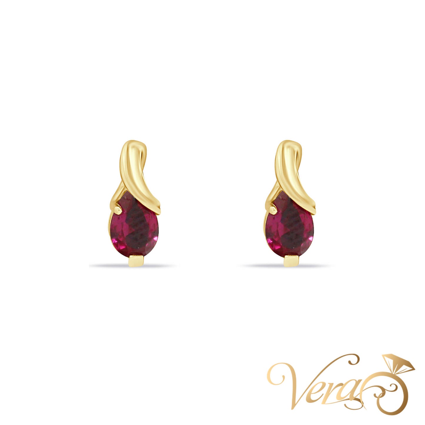 14K Yellow Gold Ruby Stud Earrings, 10mm, 1.4g - Vera Jewelry in Miami