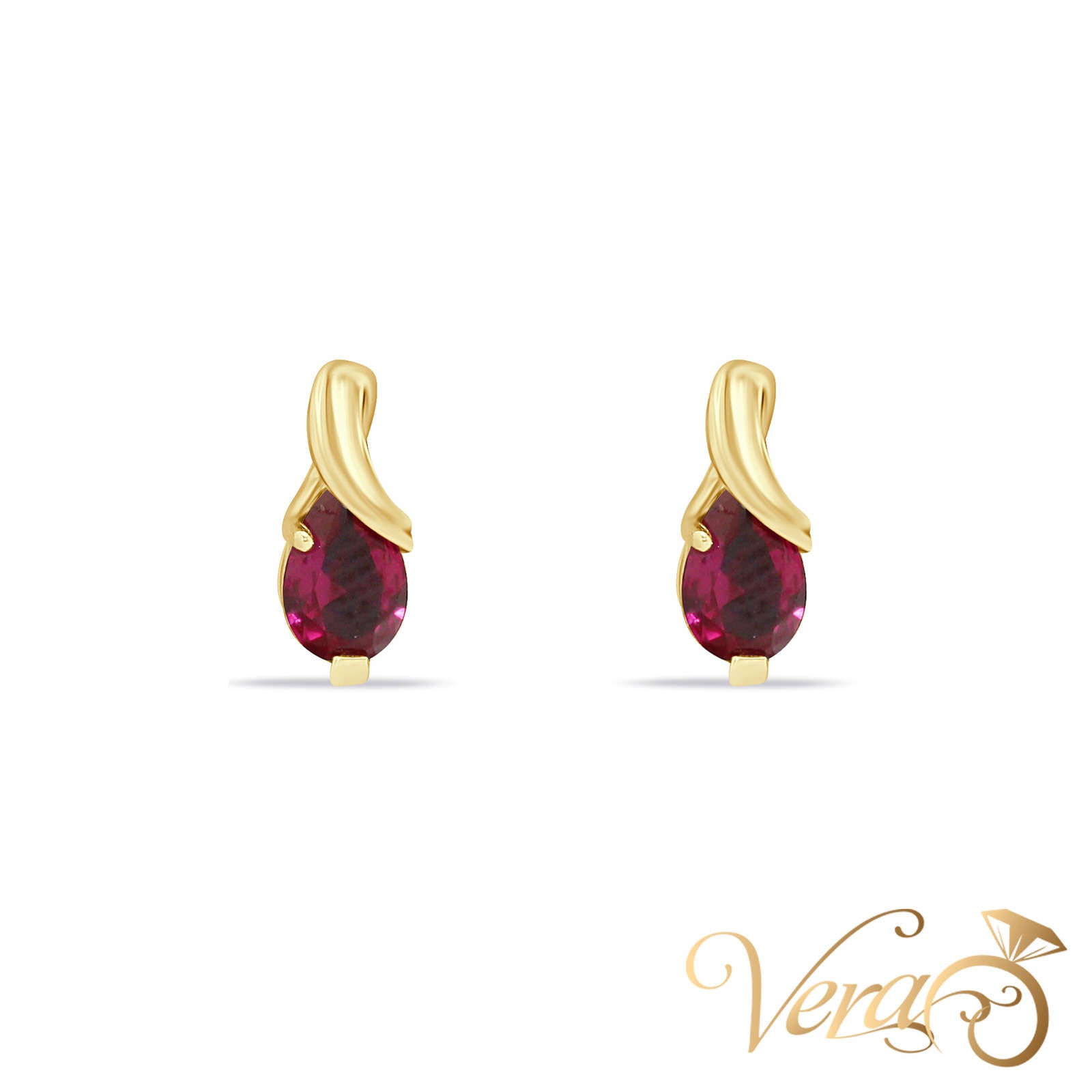 14K Yellow Gold Ruby Stud Earrings, 10mm, 1.4g - Vera Jewelry in Miami