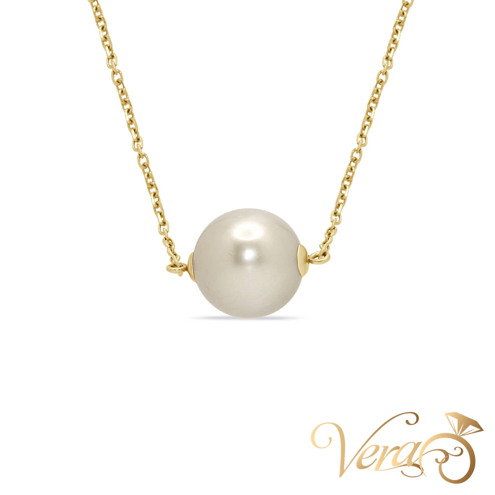 14K Yellow Gold Pearl Pendant with Chain  19" - Vera Jewelry in Miami
