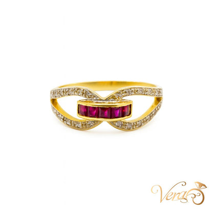 14K Yellow Gold Vintage State Ring with 0.45 ct Natural Diamonds, Size 6, 2.22g - Vera Jewelry in Miami