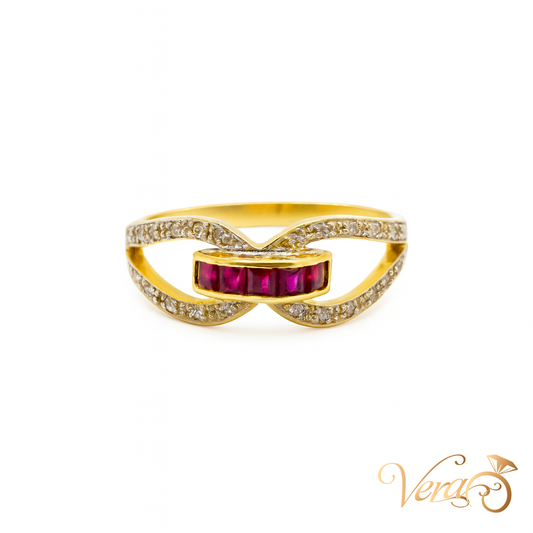 14K Yellow Gold Vintage State Ring with 0.45 ct Natural Diamonds, Size 6, 2.22g