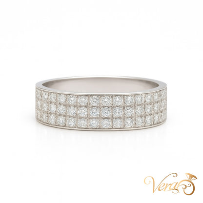 14K WG - 5.38g - NAT - Ring - 8 sz 1.5 ct - Pave Diamond Band