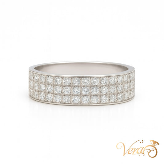 14K WG - 5.38g - NAT - Ring - 8 sz 1.5 ct - Pave Diamond Band