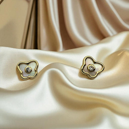 14K YG Butterfly Mother of Pearl & Cubic Zirconia Earrings