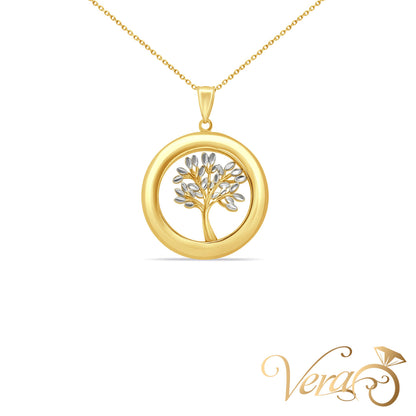 14K Yellow Gold Round Tree Pendant Necklace – 18", 3.27g