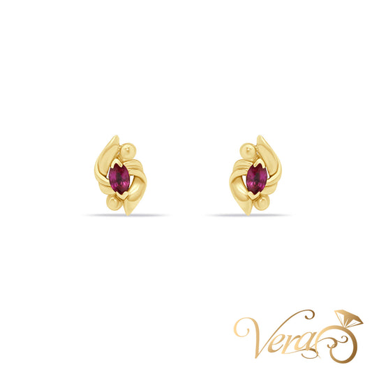 14K Yellow Gold Ruby Stud Earrings, 9mm, 1.4g