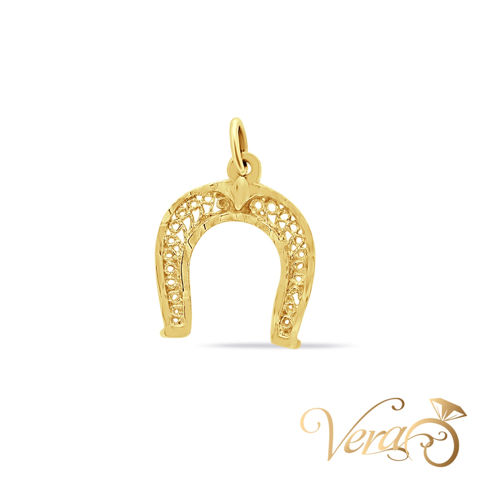 14K Yellow Gold Horseshoe Pendant  22mm - Vera Jewelry in Miami