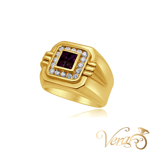 14K Yellow Gold Men’s Ring with 0.40 ct Natural Diamonds, Size 7.75, 12.2g - Vera Jewelry in Miami