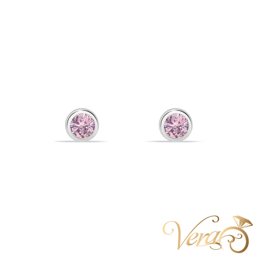 14K White Gold Solitaire Stud Earrings with Pink Cubic Zirconia, 4.5mm - Vera Jewelry in Miami