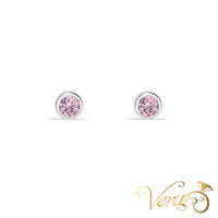 14K White Gold Solitaire Stud Earrings with Pink Cubic Zirconia, 4.5mm