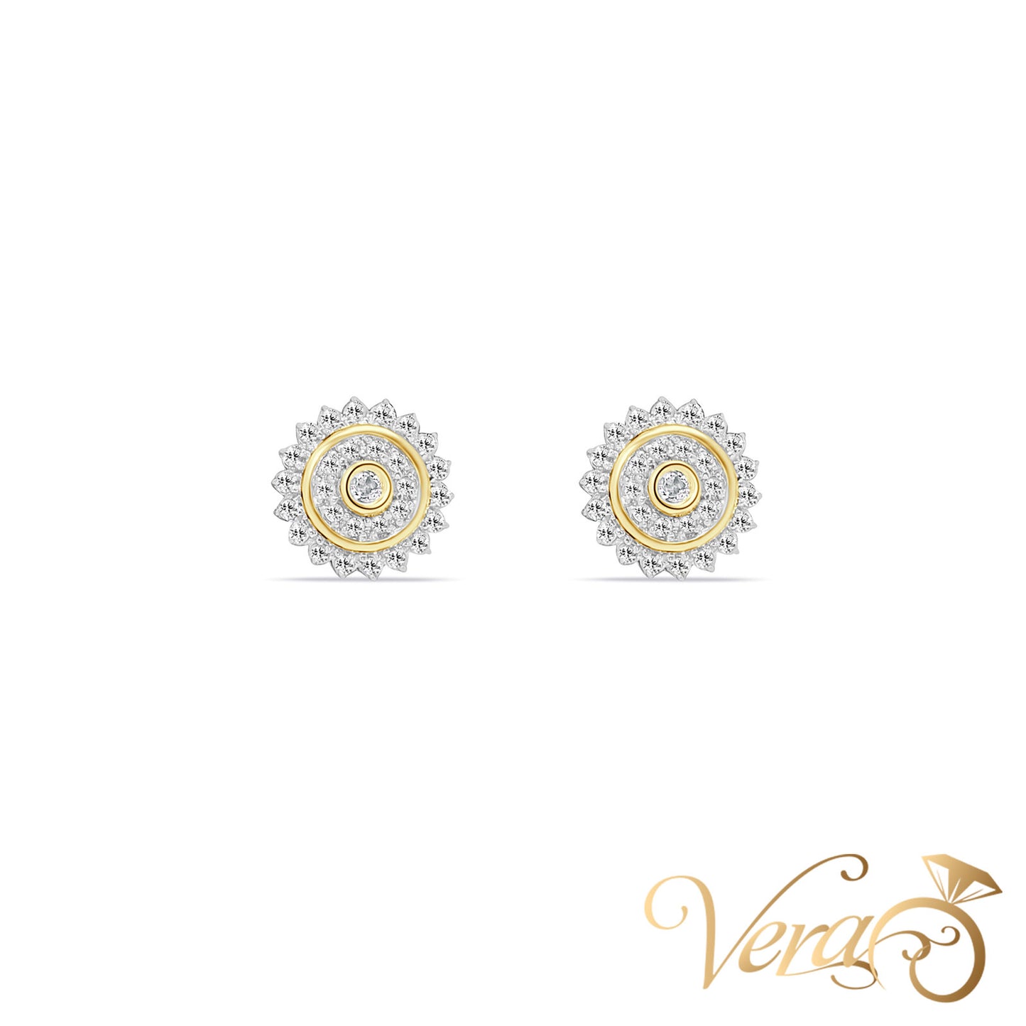 10K Yellow Gold Round Stud Earrings with Natural Diamonds, 0.20 ct, 6.5mm - Vera Jewelry in Miami