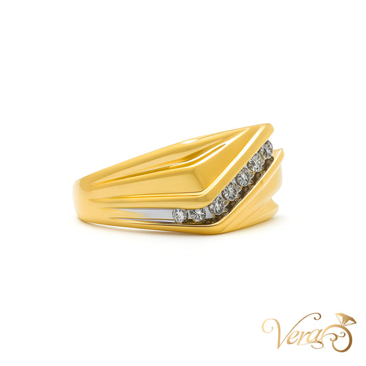14K Yellow Gold Diagonal Channel Ring with 0.40 ct Natural Diamonds, Size 10.25, 8.5g