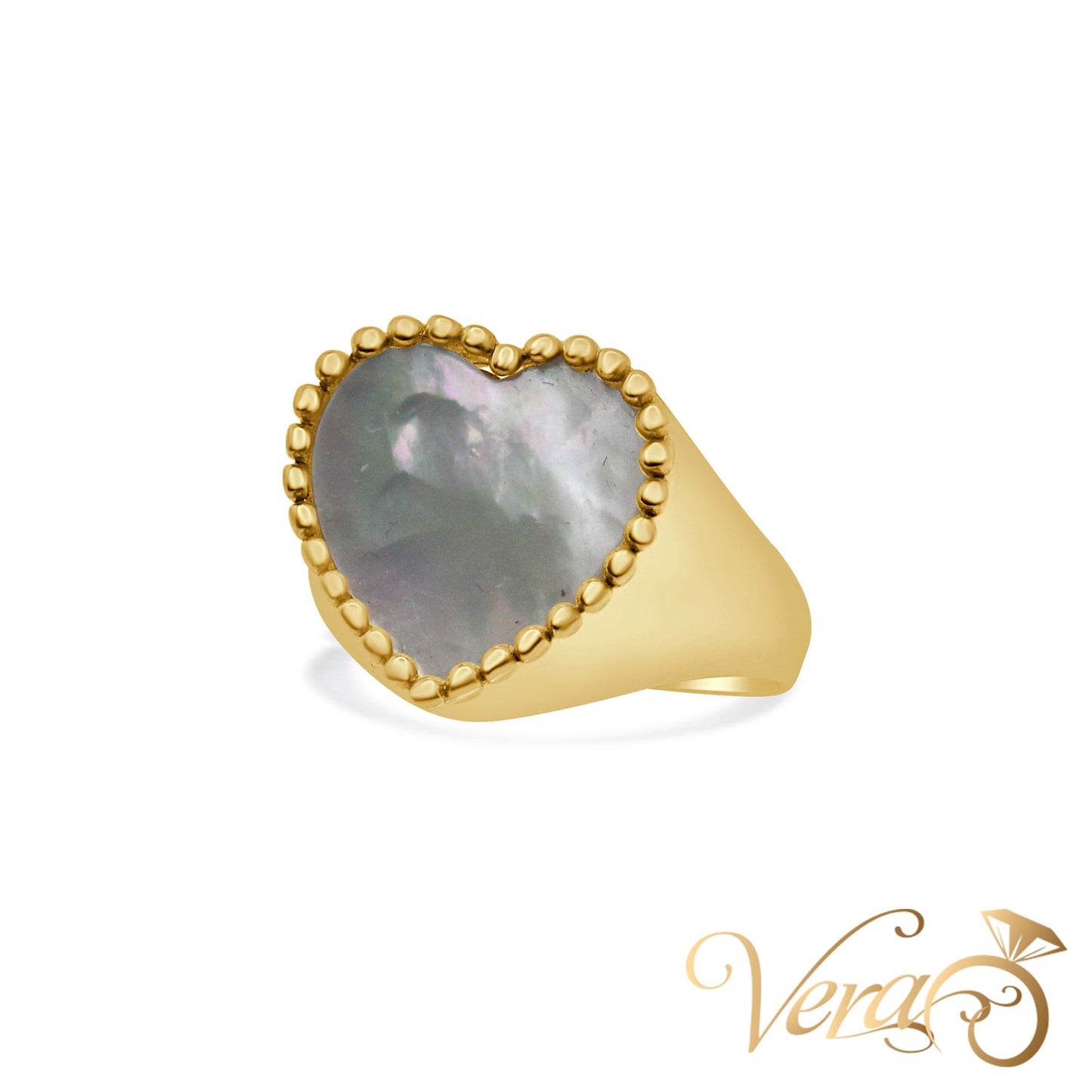 14K YG Heart Ring Mother of Pearl, Size 8.25, 5.3g