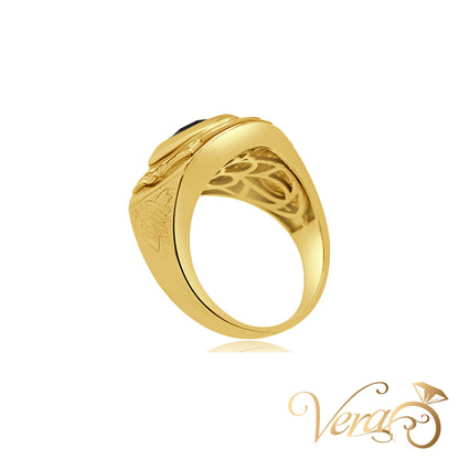 14K Yellow Gold Men’s Ring with Blue Oval CZ Center Stone and Accents, Size 10.5, 11.4g