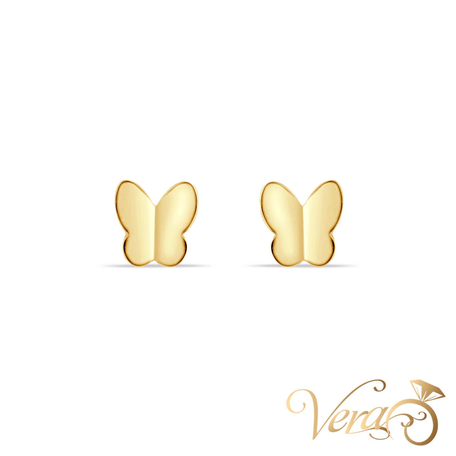 14K Yellow Gold Butterfly Stud Earrings, 6mm - Vera Jewelry in Miami