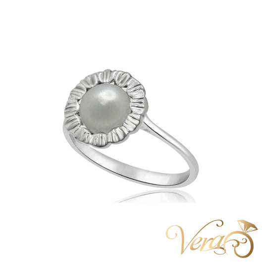 18K WG Women Ring Pearl, Size 7.75, 2.5g - Vera Jewelry in Miami