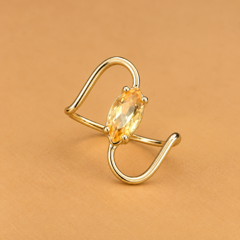 14K YG Women Ring LAB Citrine, Size 6.5, 1.3g