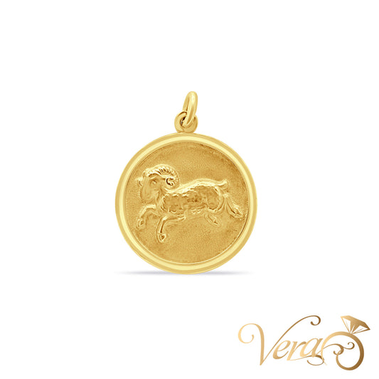 18K Yellow Gold Aries Medal Pendant