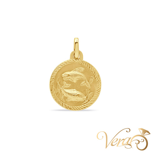 14K Yellow Gold Pisces Medal Pendant  23mm - Vera Jewelry in Miami