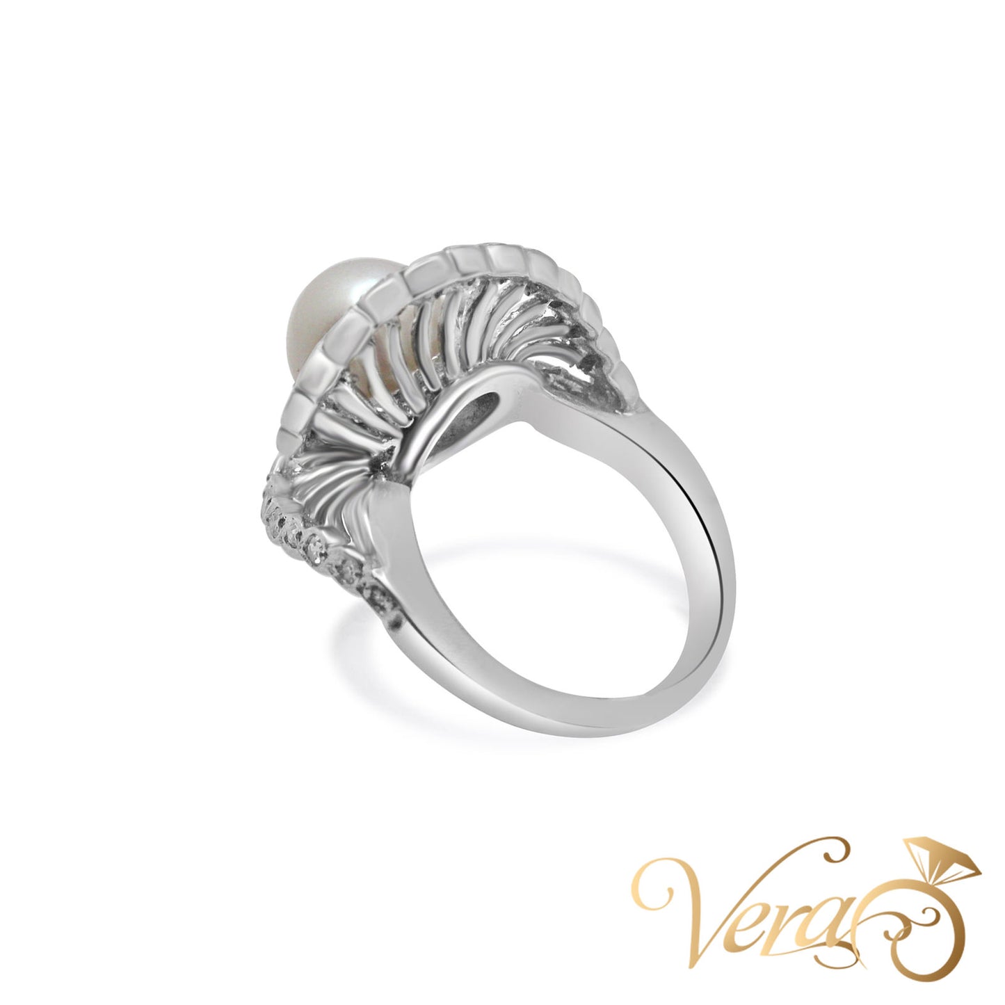 14K WG Vintage Ring 0.50 ct NAT & Pearl, Size 4.5, 5.9g