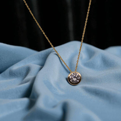 14K YG Round Charm Cubic Zirconia Necklace – 17"