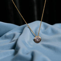 14K Yellow Gold Round Charm Cubic Zirconia Necklace 17