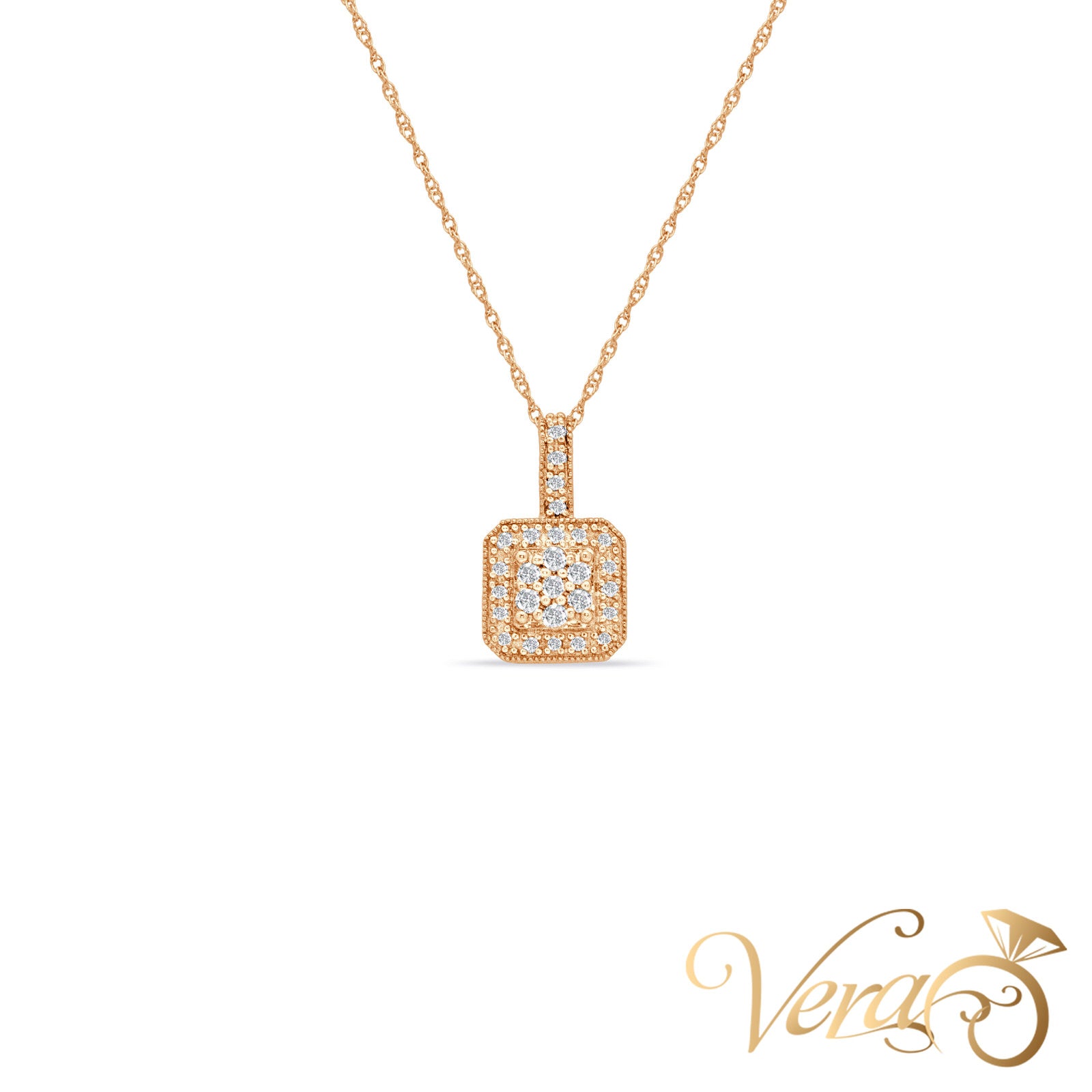 10K Rose Gold Diamond Pendant Necklace with 0.15 ct Natural Diamond  18", 1.87g - Vera Jewelry in Miami