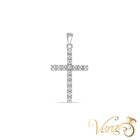 14K White Gold Crucifix Pendant with 0.80 ct Diamonds – 38mm