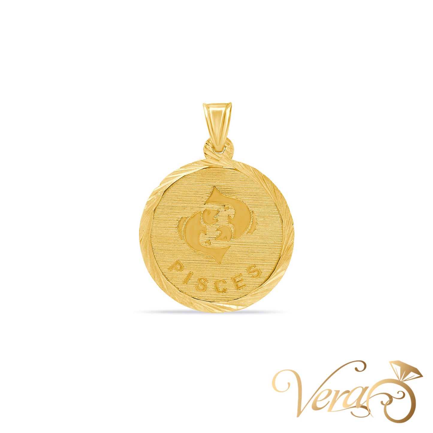 14K Yellow Gold Pisces Medal Pendant  30mm - Vera Jewelry in Miami