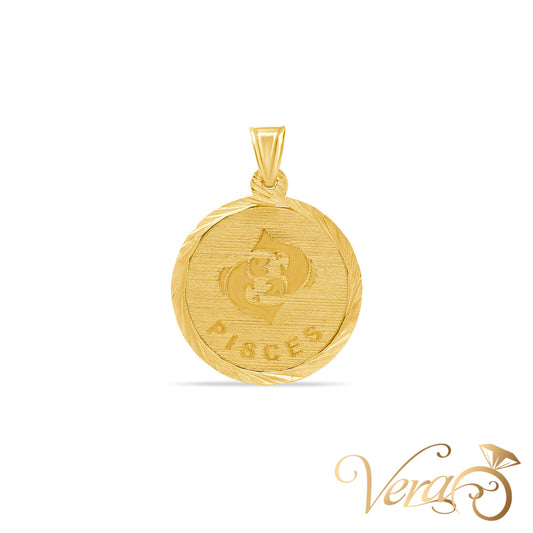 14K Yellow Gold Pisces Medal Pendant  30mm - Vera Jewelry in Miami