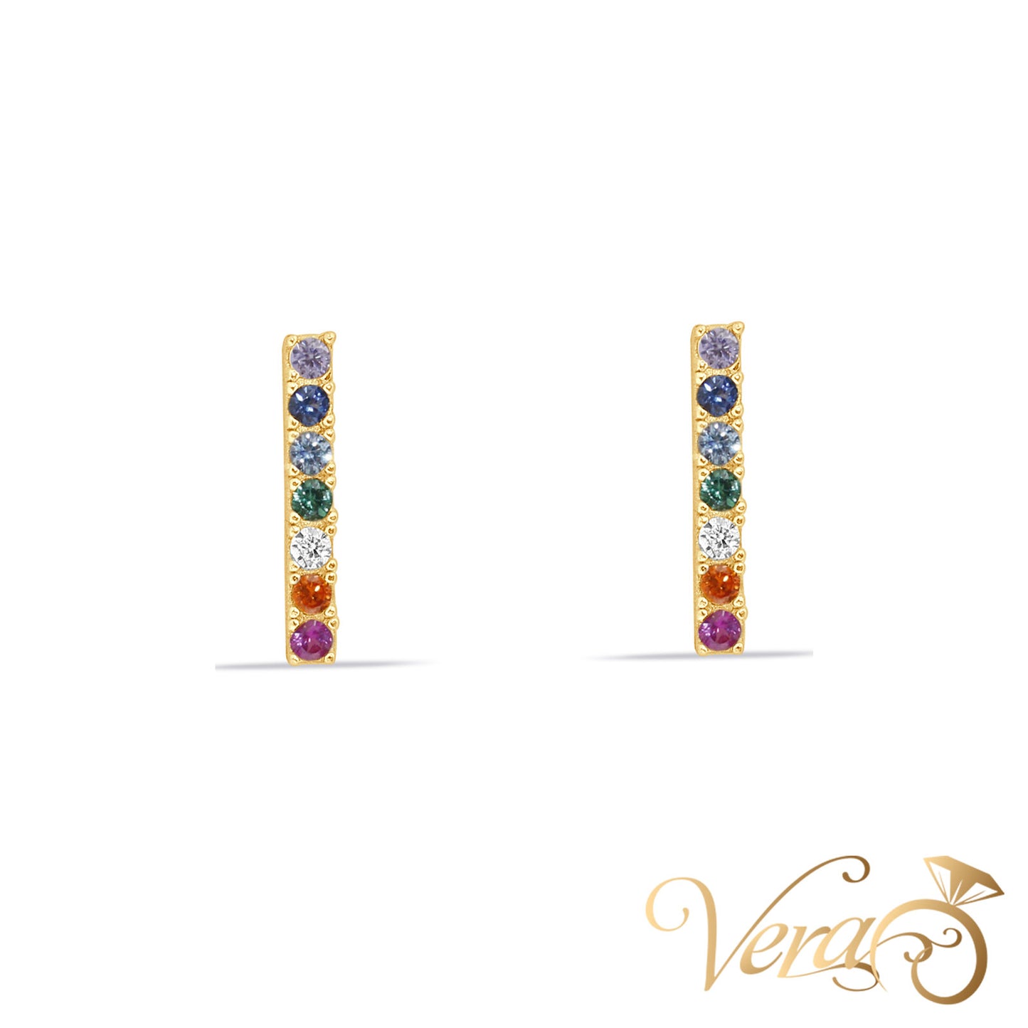 14K Yellow Gold Ear Piercing with Colorful CZ - Vera Jewelry in Miami