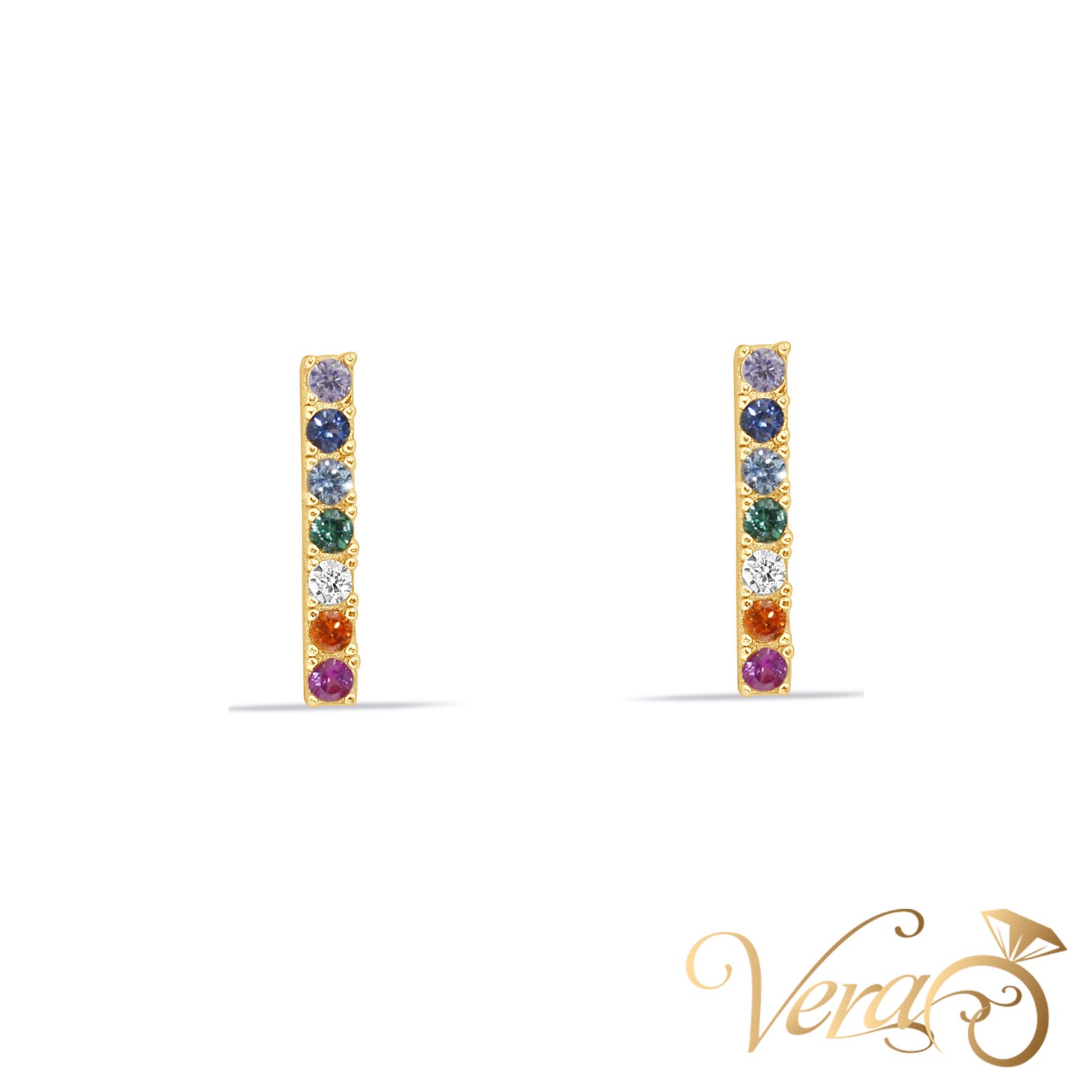 14K Yellow Gold Ear Piercing with Colorful CZ - Vera Jewelry in Miami