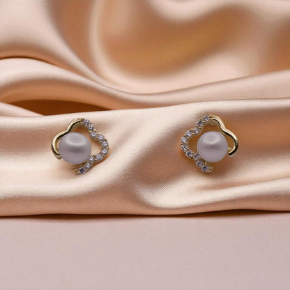 14K YG Heart Frame Cubic Zirconia Earrings
