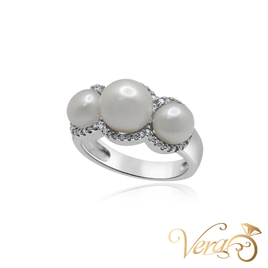 14K WG Women Ring 0.25 ct NAT & Pearl, Size 6, 5.5g - Vera Jewelry in Miami