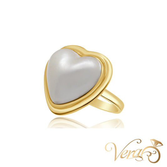 14K YG Heart Ring Pearl, Size 6.5, 3.8g - Vera Jewelry in Miami