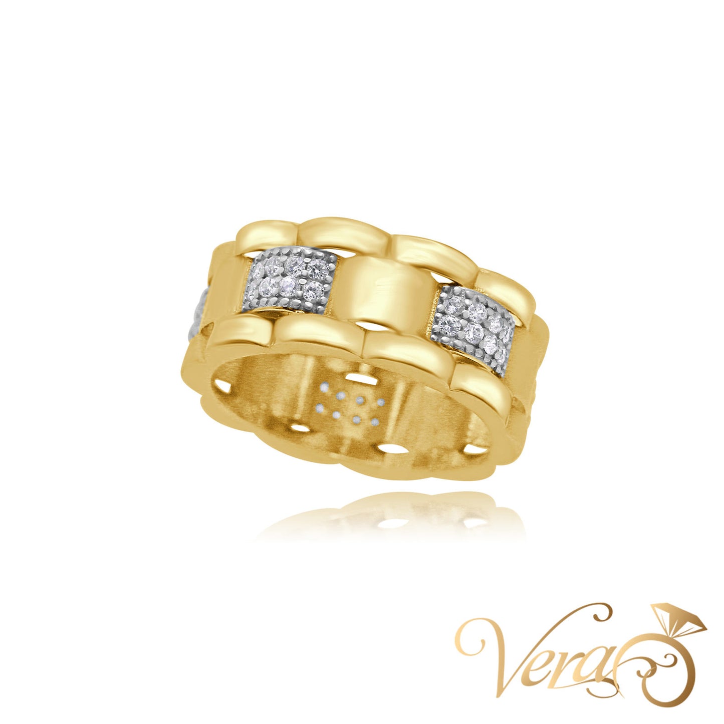 14K Yellow Gold Men’s Watch Band Style Ring with CZ, Size 9, 4.7g