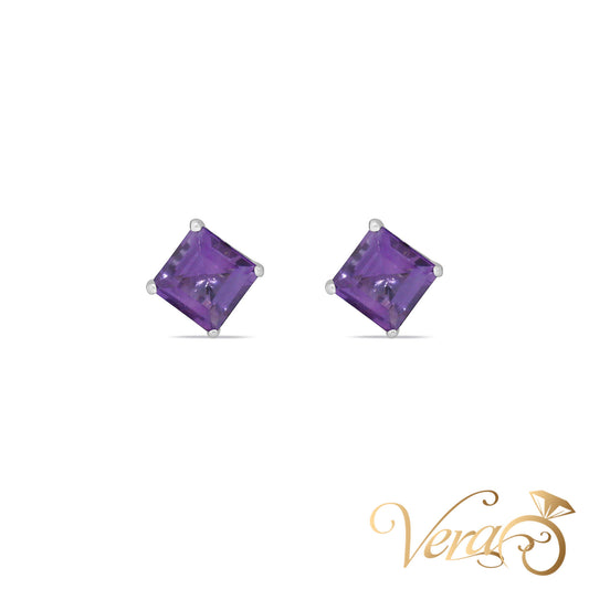14K White Gold Amethyst Stud Earrings, 7mm, 1.24g