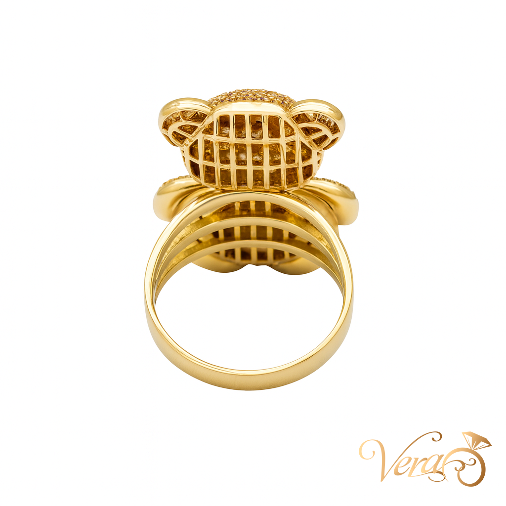 14K YG Teddy Bear Ring with Cubic Zirconia