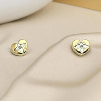 14K Yellow Gold Heart Cross Cubic Zirconia Earrings