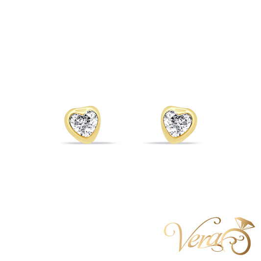 14K Yellow Gold Heart Stud Earrings with CZ Center, 4mm - Vera Jewelry in Miami