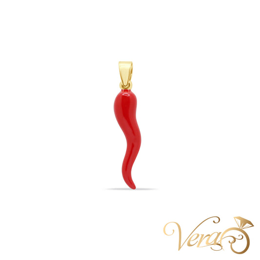 14K Yellow Gold Red Cornicello Pendant