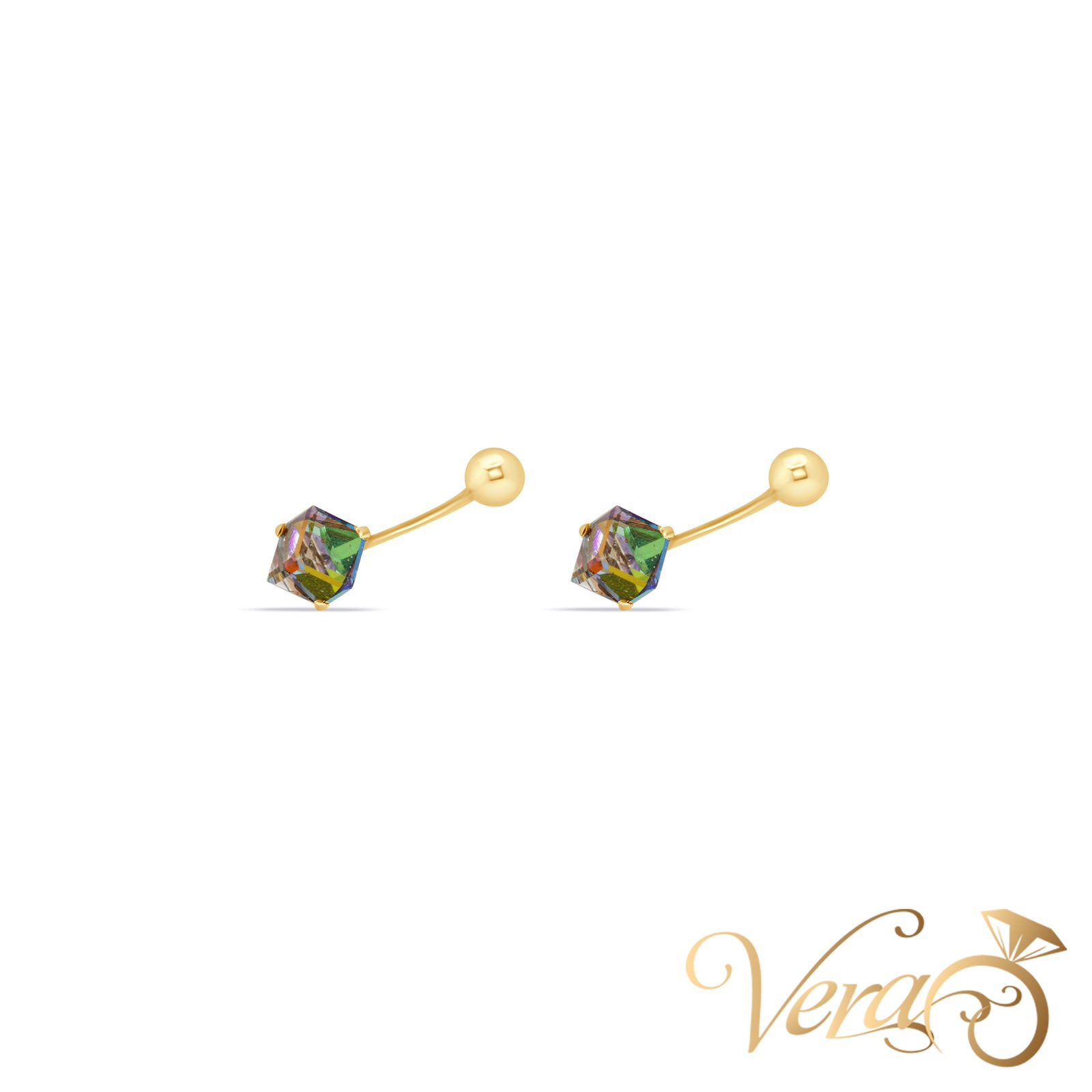 14K Yellow Gold Belly Button Piercing with CZ - Vera Jewelry in Miami