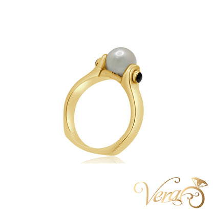 14K YG Women Ring Sapphire & Pearl, Size 6.25, 5.6g