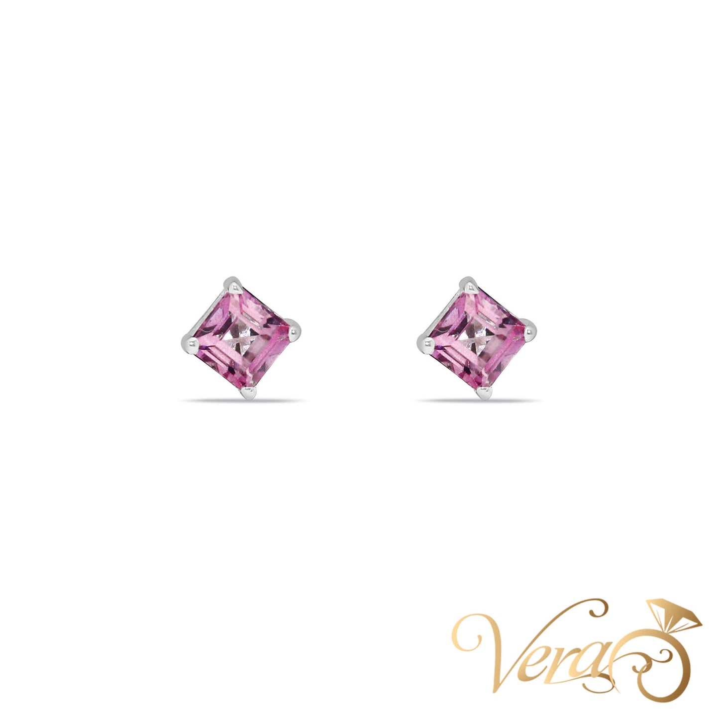 14K White Gold Amethyst Stud Earrings, 4.8mm, 0.93g - Vera Jewelry in Miami