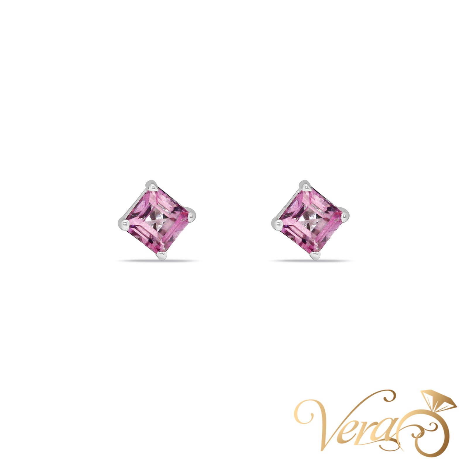 14K White Gold Amethyst Stud Earrings, 4.8mm, 0.93g - Vera Jewelry in Miami