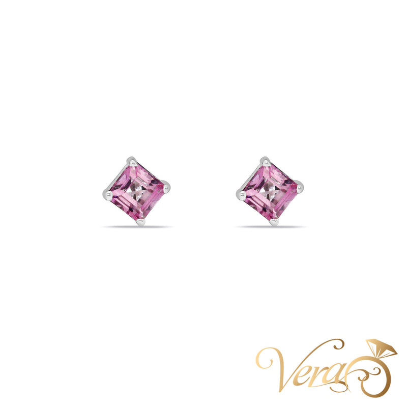 14K White Gold Amethyst Stud Earrings, 4.8mm, 0.93g