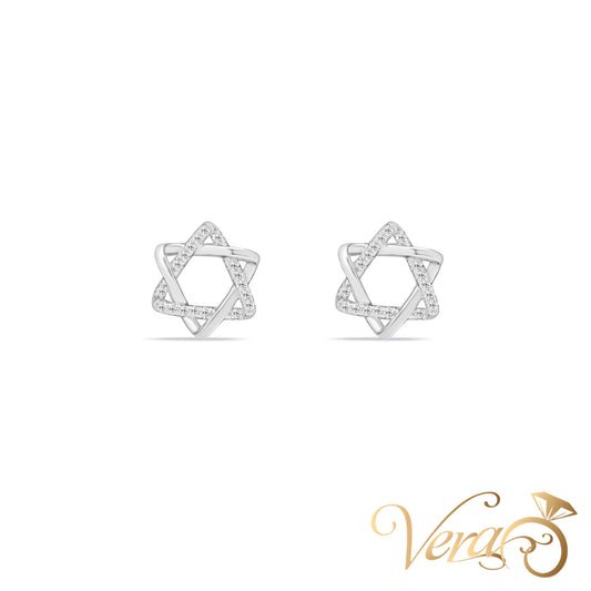 14K White Gold Star Stud Earrings with Natural Diamonds, 10mm, 1.5g - Vera Jewelry in Miami