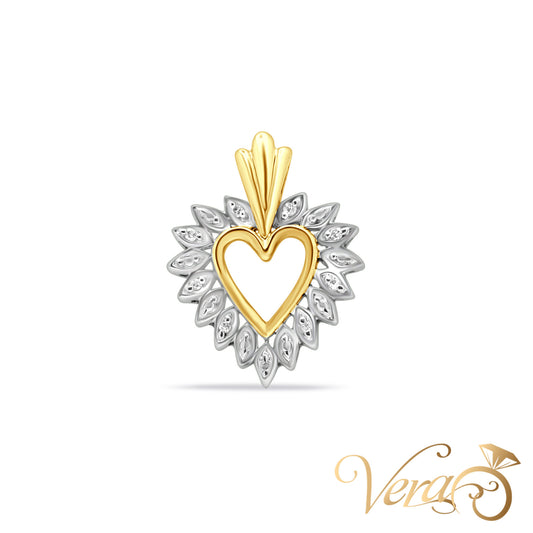 10K Two-Tone Gold Heart Pendant with Diamonds – 22mm