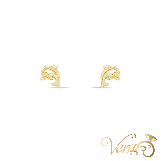 14K Yellow Gold Dolphin Stud Earrings, 7mm